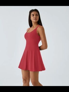 NWT Halara Airy Backless Twisted Flare Dress With Shorts Salsa Red S